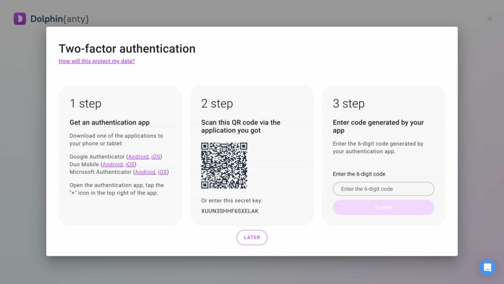 Dolphin{anty} Two-Factor Authentication